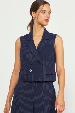 SKIES ARE BLUE Pinstriped Double Breasted Vest* Sleeveless Tops