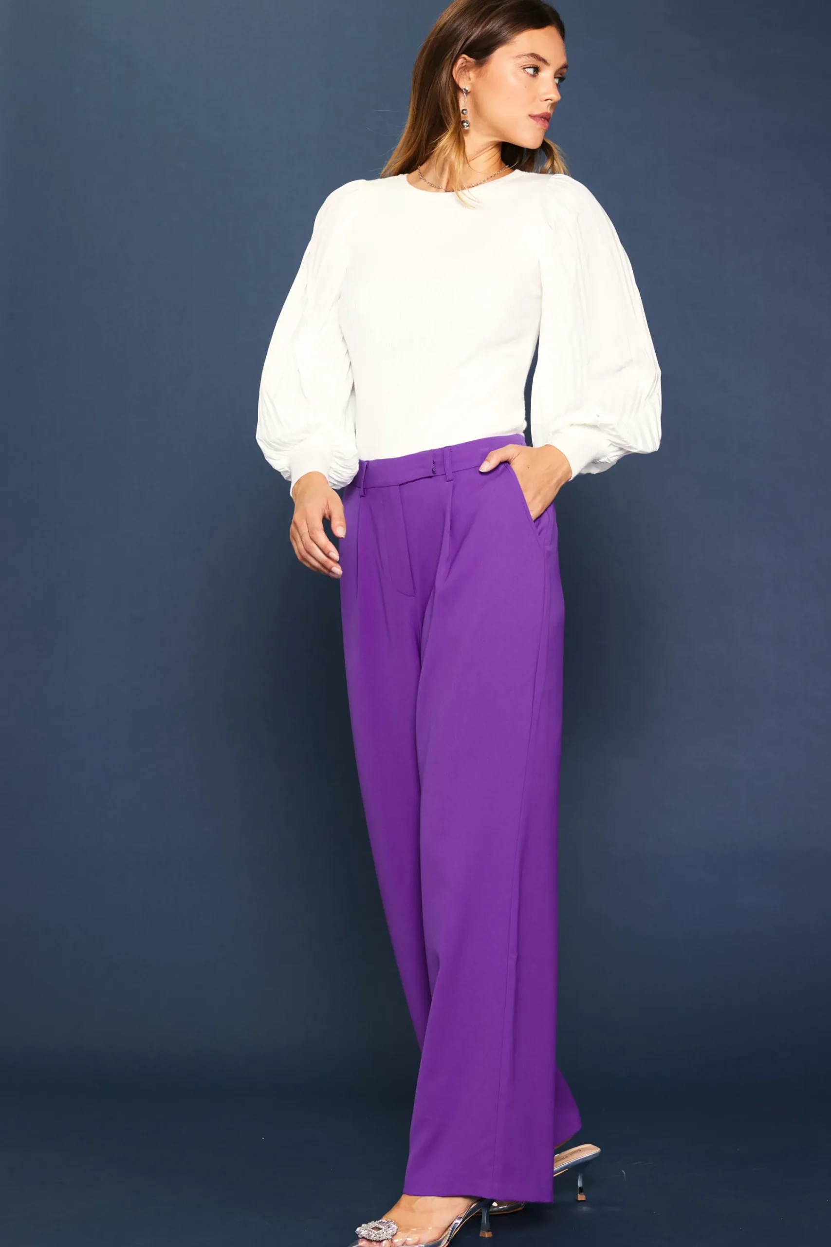 SKIES ARE BLUE Pintuck Wide Leg Trousers* Pants