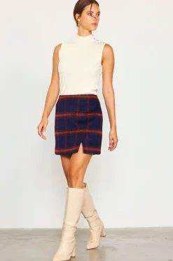 SKIES ARE BLUE Plaid Front Slit Mini Skirt* Skirts