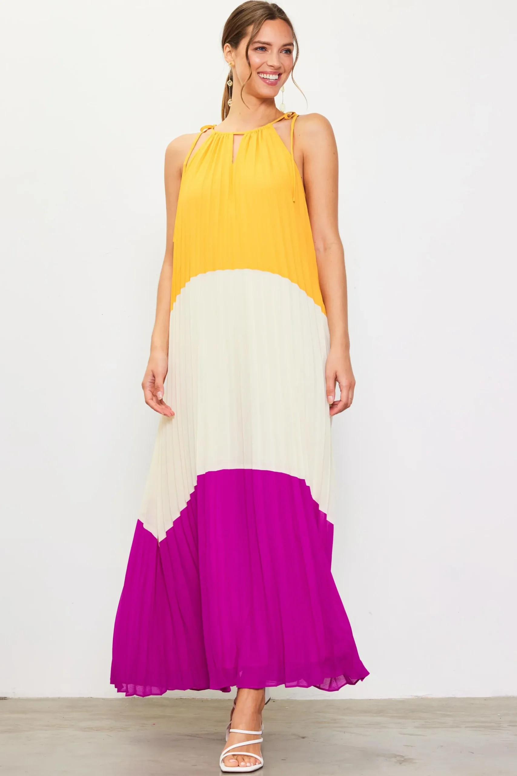 SKIES ARE BLUE Pleated Color Block Maxi Dress* Maxi Dresses