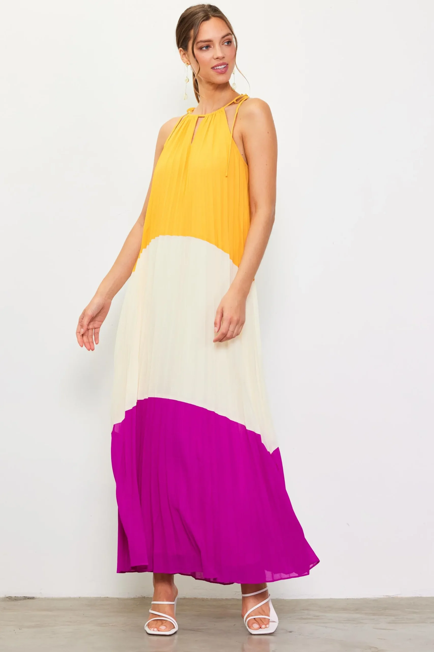 SKIES ARE BLUE Pleated Color Block Maxi Dress* Maxi Dresses