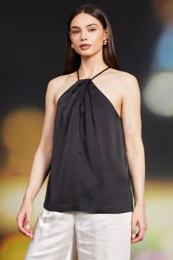 SKIES ARE BLUE Pleated Detailing Halter Top* Sleeveless Tops