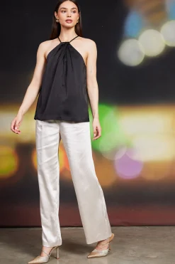 SKIES ARE BLUE Pleated Detailing Halter Top* Sleeveless Tops