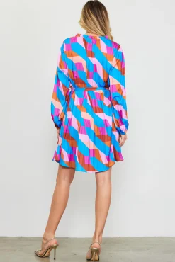 SKIES ARE BLUE Pleated Geometric Print Mini Dress* Mini Dresses