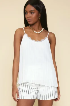 SKIES ARE BLUE Pleated Lace Detail Cami Top* Sleeveless Tops