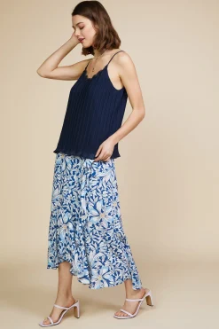 SKIES ARE BLUE Pleated Lace Detail Cami Top* Sleeveless Tops