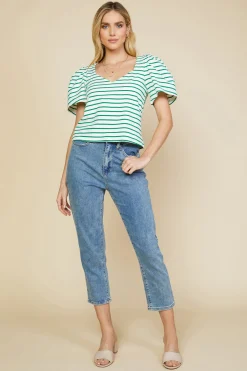SKIES ARE BLUE Pleated Sleeve Knit Top* Short Sleeve Tops