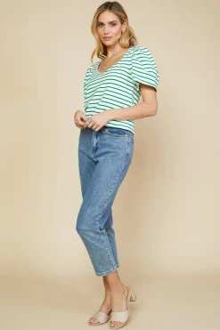 SKIES ARE BLUE Pleated Sleeve Knit Top* Short Sleeve Tops