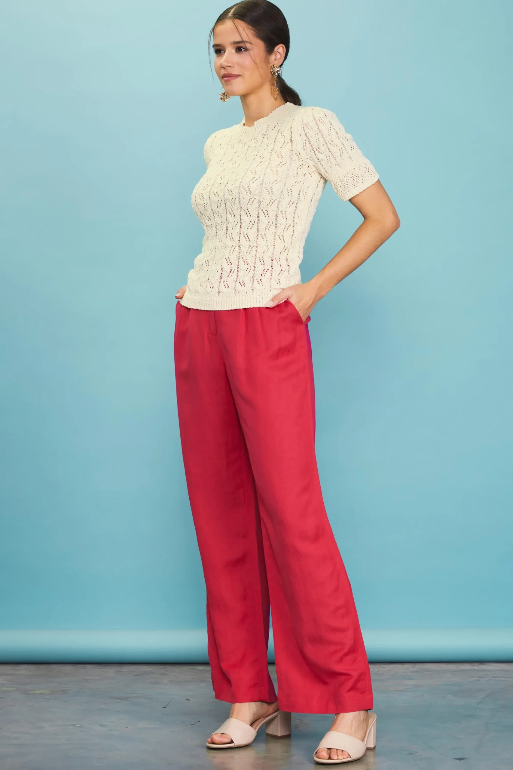 SKIES ARE BLUE Pointelle Short Sleeve Sweater* Short Sleeve Tops|Sweaters