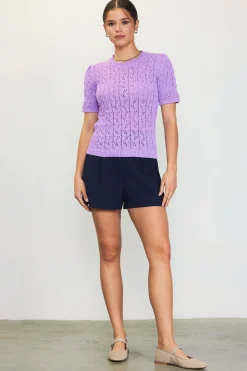 SKIES ARE BLUE Pointelle Short Sleeve Sweater* Short Sleeve Tops|Sweaters