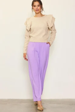 SKIES ARE BLUE Pointelle-Knit Ruffle Sleeve Sweater* Sweaters