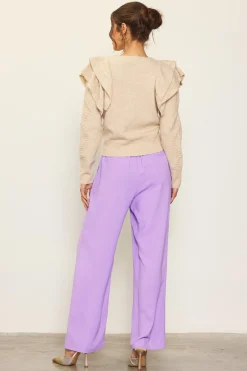 SKIES ARE BLUE Pointelle-Knit Ruffle Sleeve Sweater* Sweaters