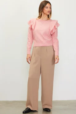 SKIES ARE BLUE Pointelle-Knit Ruffle Sleeve Sweater* Sweaters