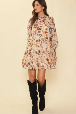 SKIES ARE BLUE Poppy Motif Mock Neck Dress* Mini Dresses