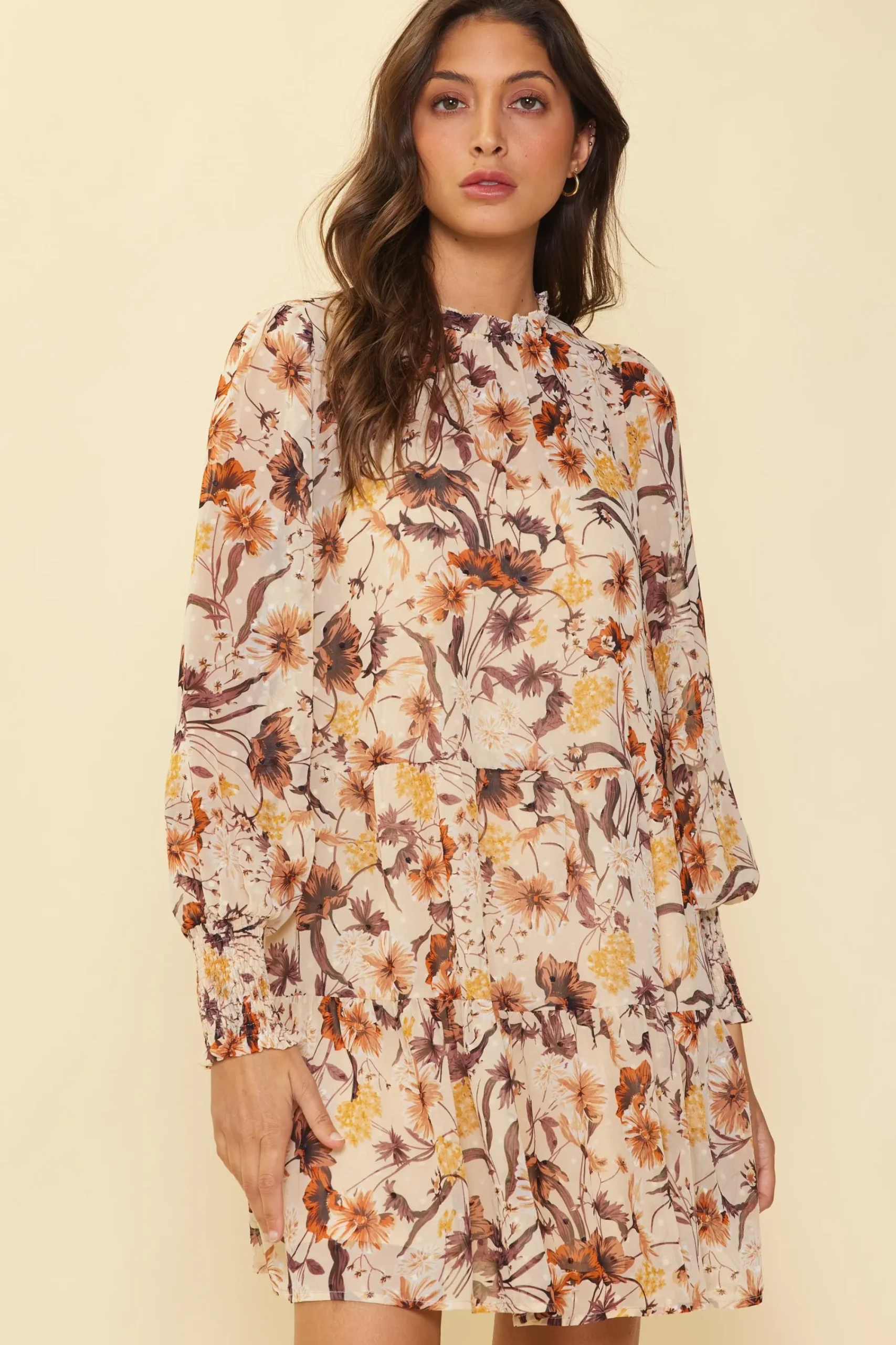 SKIES ARE BLUE Poppy Motif Mock Neck Dress* Mini Dresses