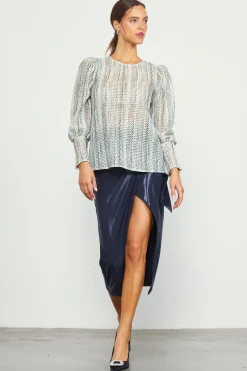 SKIES ARE BLUE Printed Crochet Round Neck Top* Long Sleeve Tops