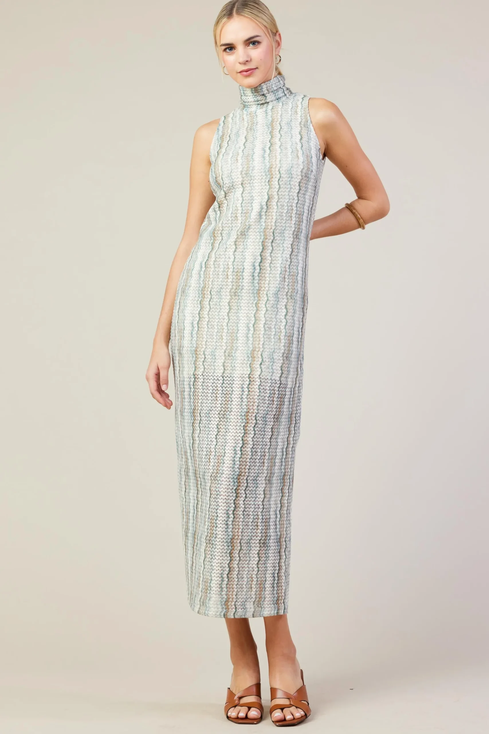 SKIES ARE BLUE Printed Crochet Sleeveless Dress* Midi Dresses