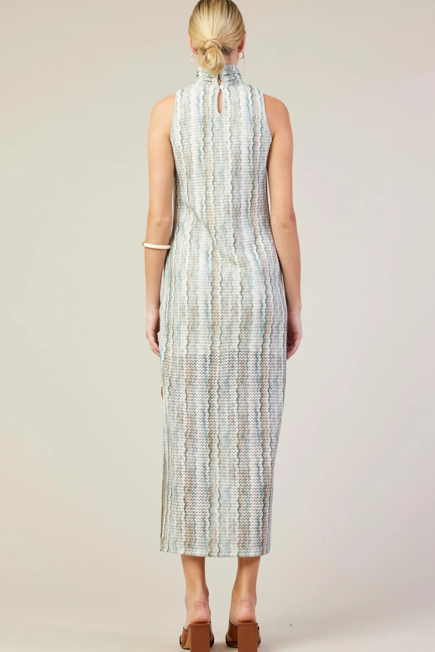 SKIES ARE BLUE Printed Crochet Sleeveless Dress* Midi Dresses