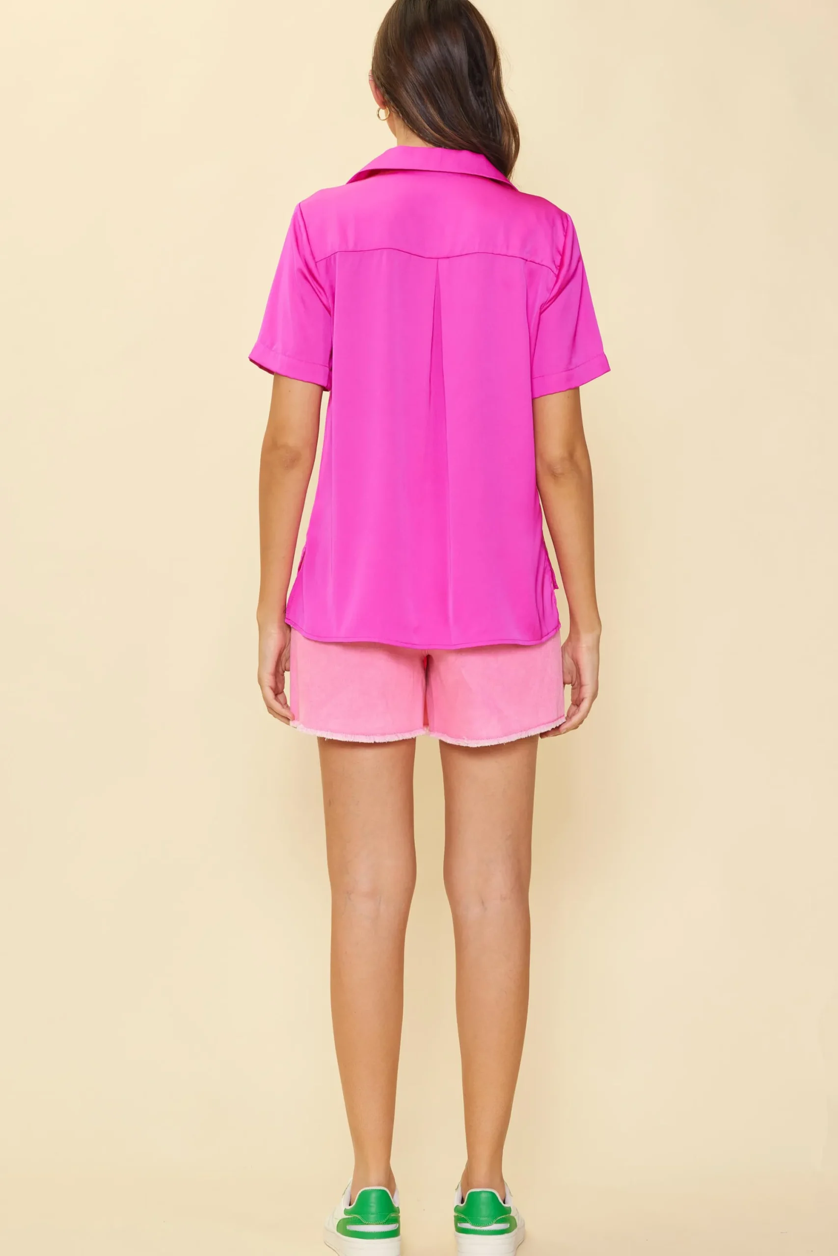 SKIES ARE BLUE Recycled Button Down Short Sleeve Shirt* Short Sleeve Tops