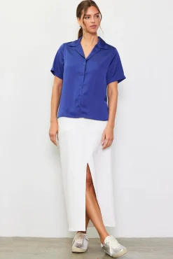 SKIES ARE BLUE Recycled Button Down Short Sleeve Shirt* Short Sleeve Tops