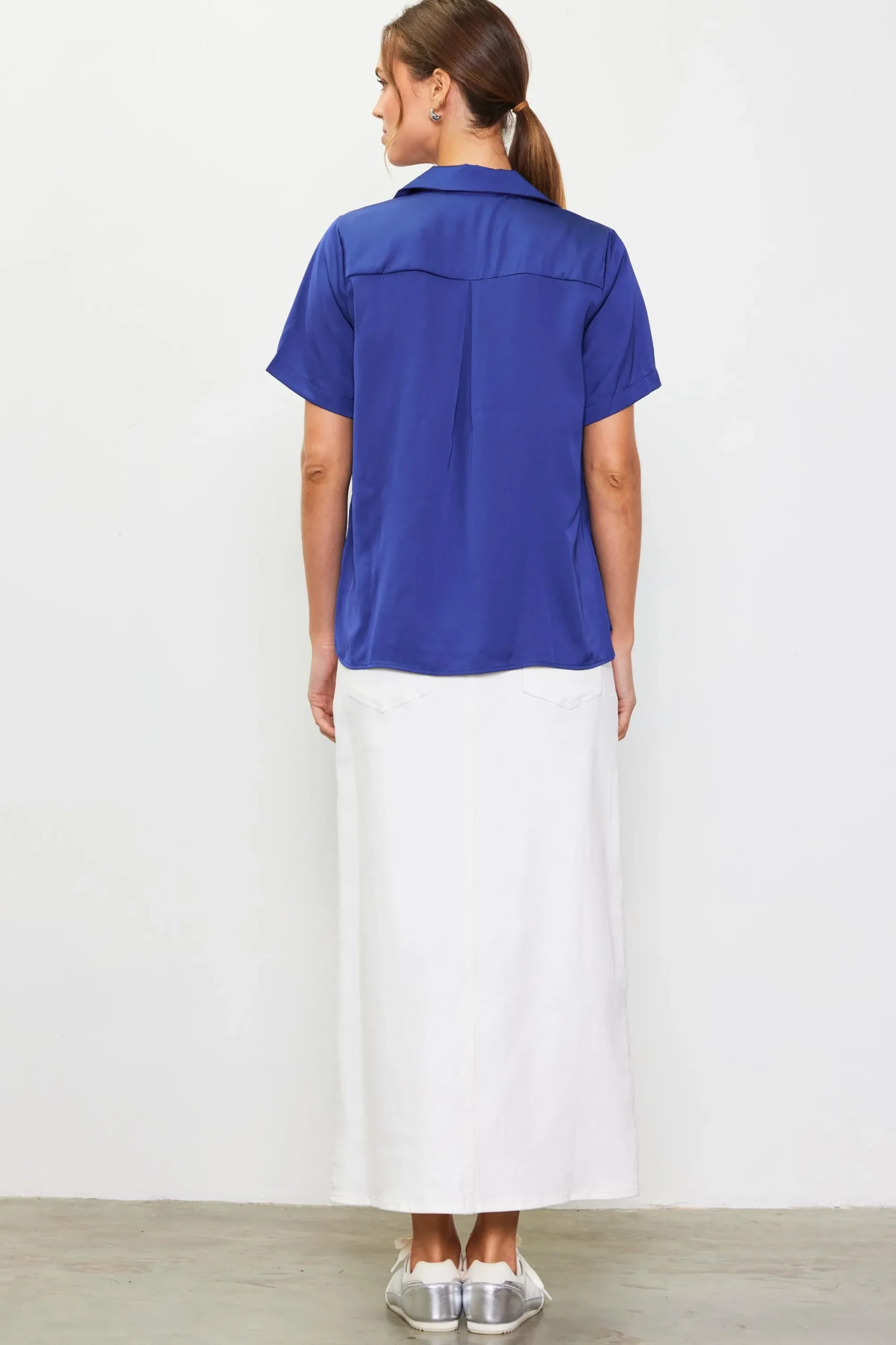 SKIES ARE BLUE Recycled Button Down Short Sleeve Shirt* Short Sleeve Tops