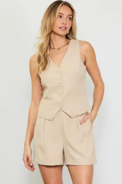 SKIES ARE BLUE Recycled Button Down Vest* Sleeveless Tops