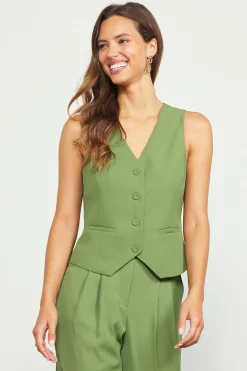 SKIES ARE BLUE Recycled Button Down Vest* Sleeveless Tops