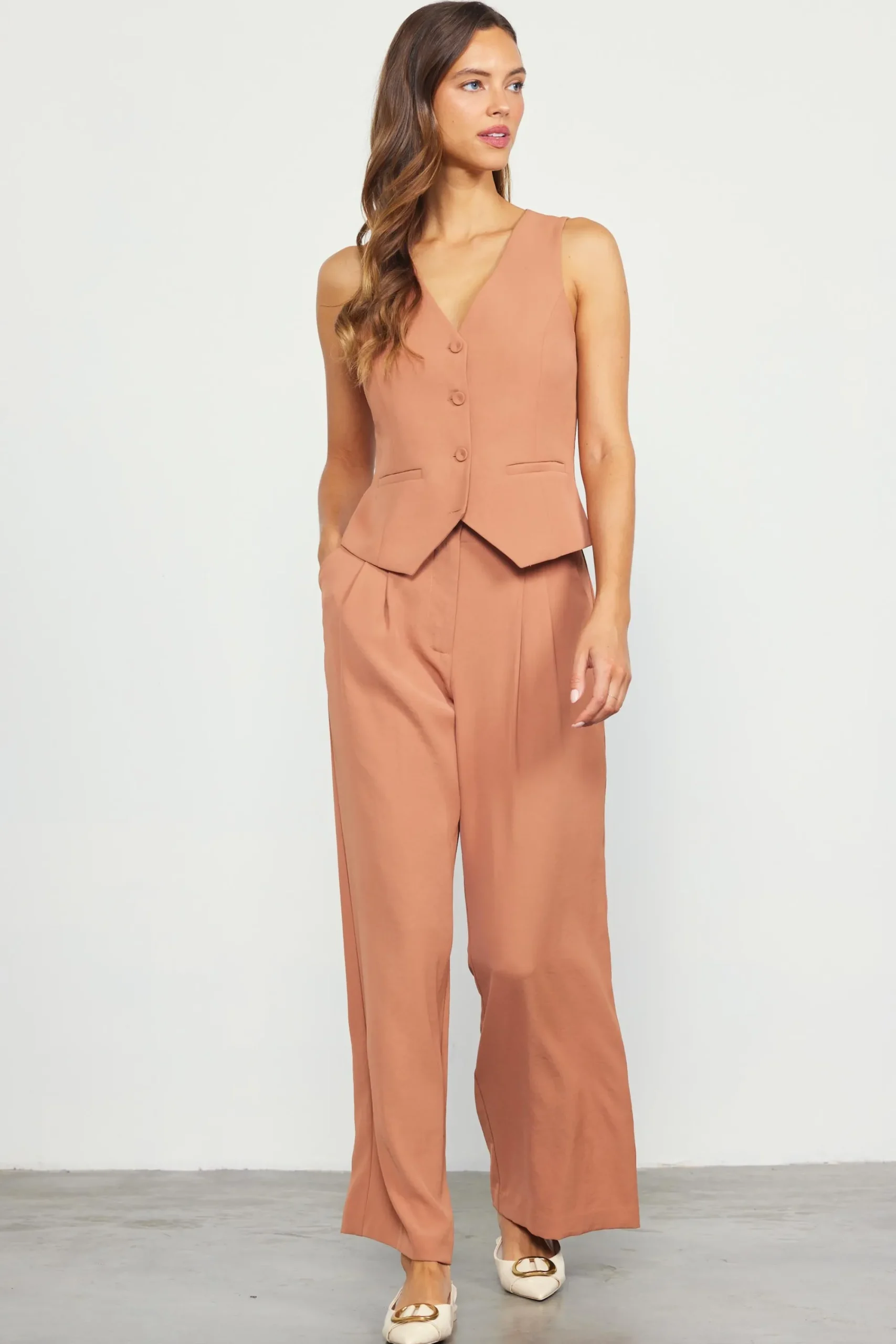 SKIES ARE BLUE Recycled Button Down Vest* Sleeveless Tops