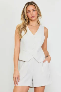 SKIES ARE BLUE Recycled Button Down Vest* Sleeveless Tops