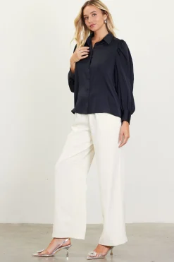 SKIES ARE BLUE Recycled Button-Up Blouse* Blouses|Long Sleeve Tops