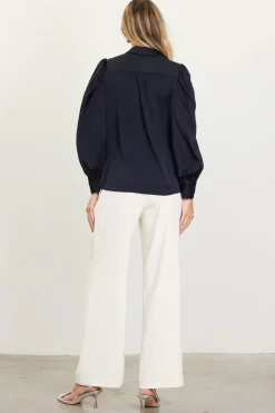 SKIES ARE BLUE Recycled Button-Up Blouse* Blouses|Long Sleeve Tops