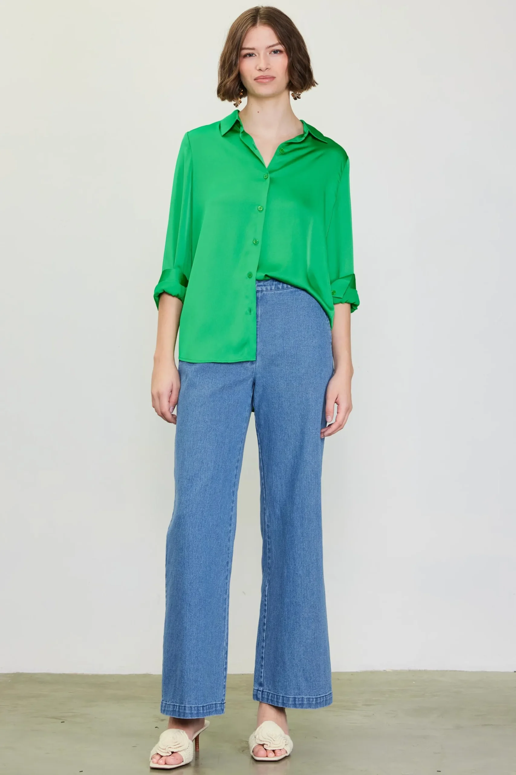 SKIES ARE BLUE Recycled Classic Button Down Top* Blouses|Long Sleeve Tops