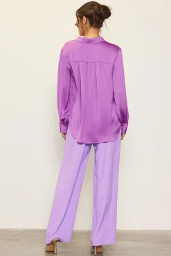 SKIES ARE BLUE Recycled Crinkle Satin Buttondown* Long Sleeve Tops