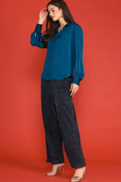 SKIES ARE BLUE Recycled Crinkle Satin Buttondown* Long Sleeve Tops