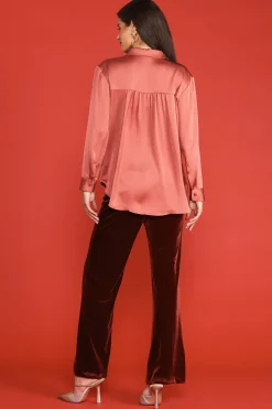 SKIES ARE BLUE Recycled Crinkle Satin Buttondown* Long Sleeve Tops