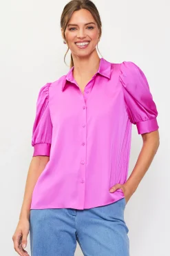 SKIES ARE BLUE Recycled Shirred Sleeve Blouse* Blouses|Short Sleeve Tops