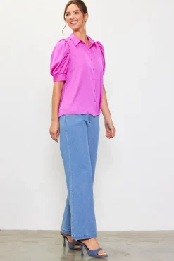 SKIES ARE BLUE Recycled Shirred Sleeve Blouse* Blouses|Short Sleeve Tops