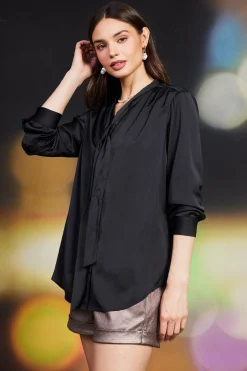 SKIES ARE BLUE Recycled Tie Detail Blouse* Blouses|Long Sleeve Tops