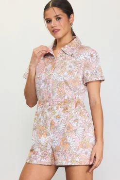 SKIES ARE BLUE Retro Floral Collared Romper* Jumpsuits