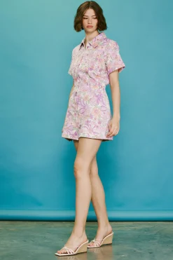 SKIES ARE BLUE Retro Floral Collared Romper* Jumpsuits