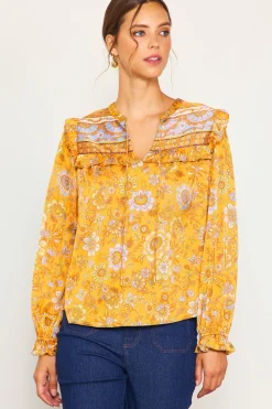 SKIES ARE BLUE Retro Floral Motif Blouse* Blouses|Long Sleeve Tops