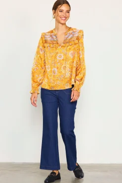 SKIES ARE BLUE Retro Floral Motif Blouse* Blouses|Long Sleeve Tops