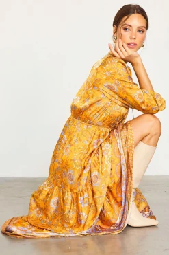 SKIES ARE BLUE Retro Floral Motif Maxi Dress* Maxi Dresses