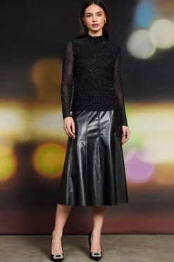 SKIES ARE BLUE Rhinestone Mesh Mock Neck Top* Long Sleeve Tops