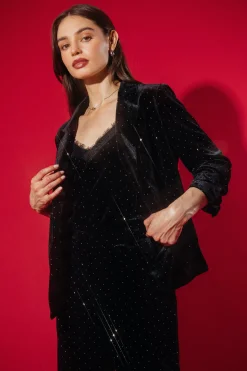 SKIES ARE BLUE Rhinestone Ruched Velvet Blazer* Blazers