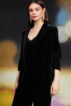 SKIES ARE BLUE Rhinestone Ruched Velvet Blazer* Blazers