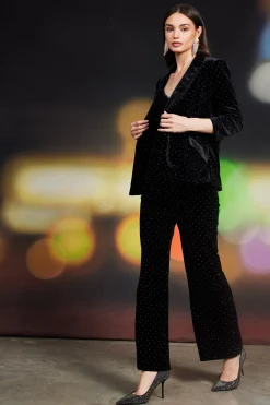 SKIES ARE BLUE Rhinestone Ruched Velvet Blazer* Blazers