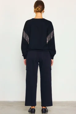 SKIES ARE BLUE Rhinestone Sleeve Trim Sweatshirt* Sweaters