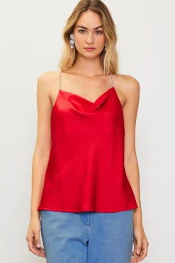 SKIES ARE BLUE Rhinestone Straps Cowl Halter Cami* Sleeveless Tops