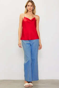 SKIES ARE BLUE Rhinestone Straps Cowl Halter Cami* Sleeveless Tops